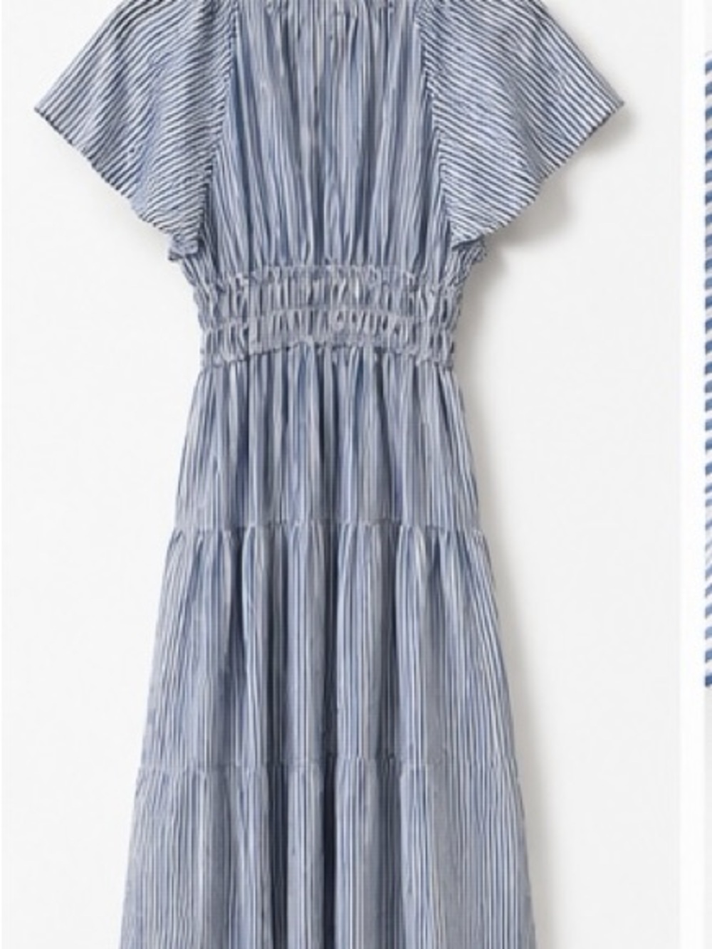 a.n.a Light Blue Striped Midi Dress with Smocked Waist - Picture 5 of 6